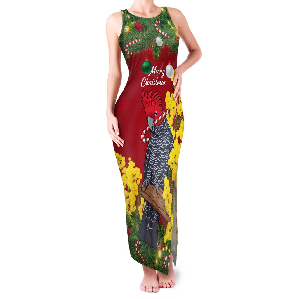 Australia Gang-gang Cockatoo Christmas Tank Maxi Dress Callocephalon Fimbriatum Golden Wattle Red - Aussie Hoodie