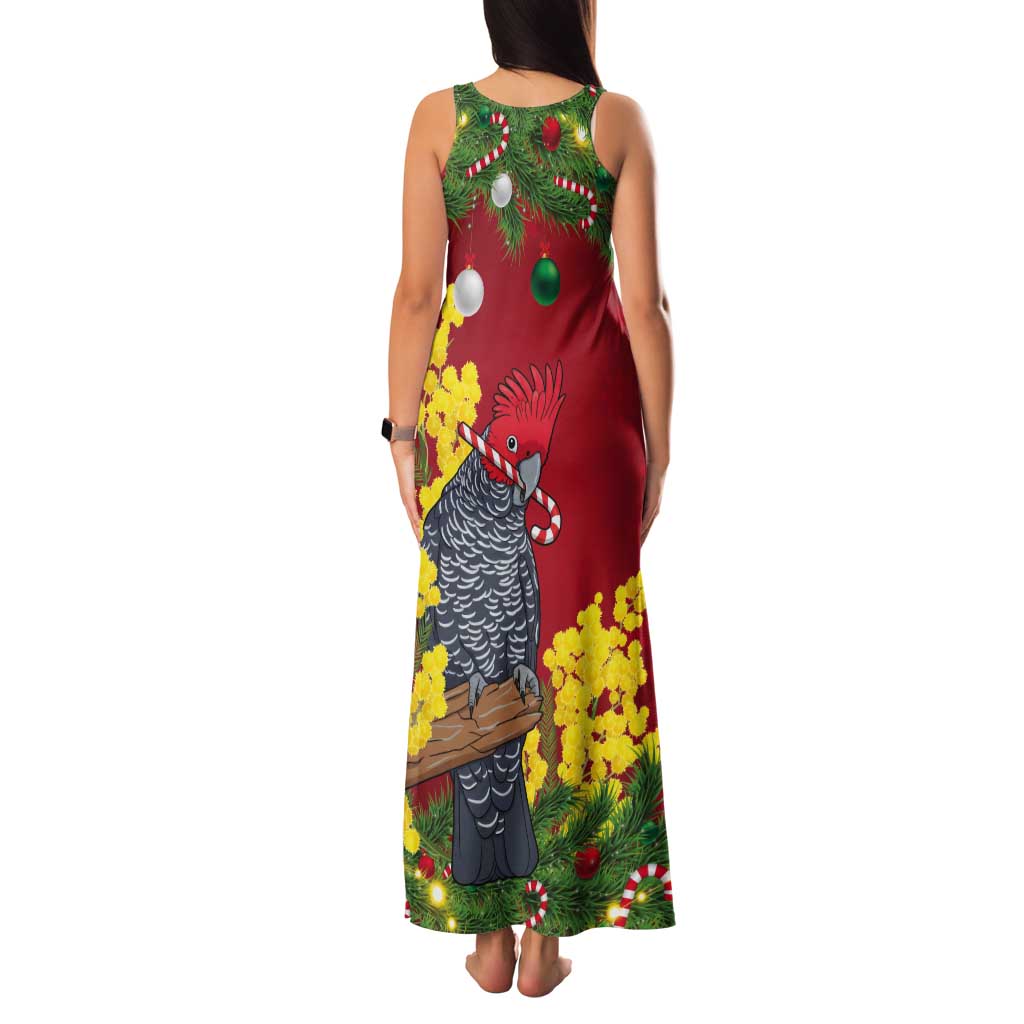 Australia Gang-gang Cockatoo Christmas Tank Maxi Dress Callocephalon Fimbriatum Golden Wattle Red - Aussie Hoodie