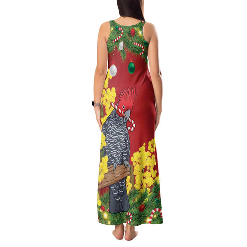 Australia Gang-gang Cockatoo Christmas Tank Maxi Dress Callocephalon Fimbriatum Golden Wattle Red - Aussie Hoodie