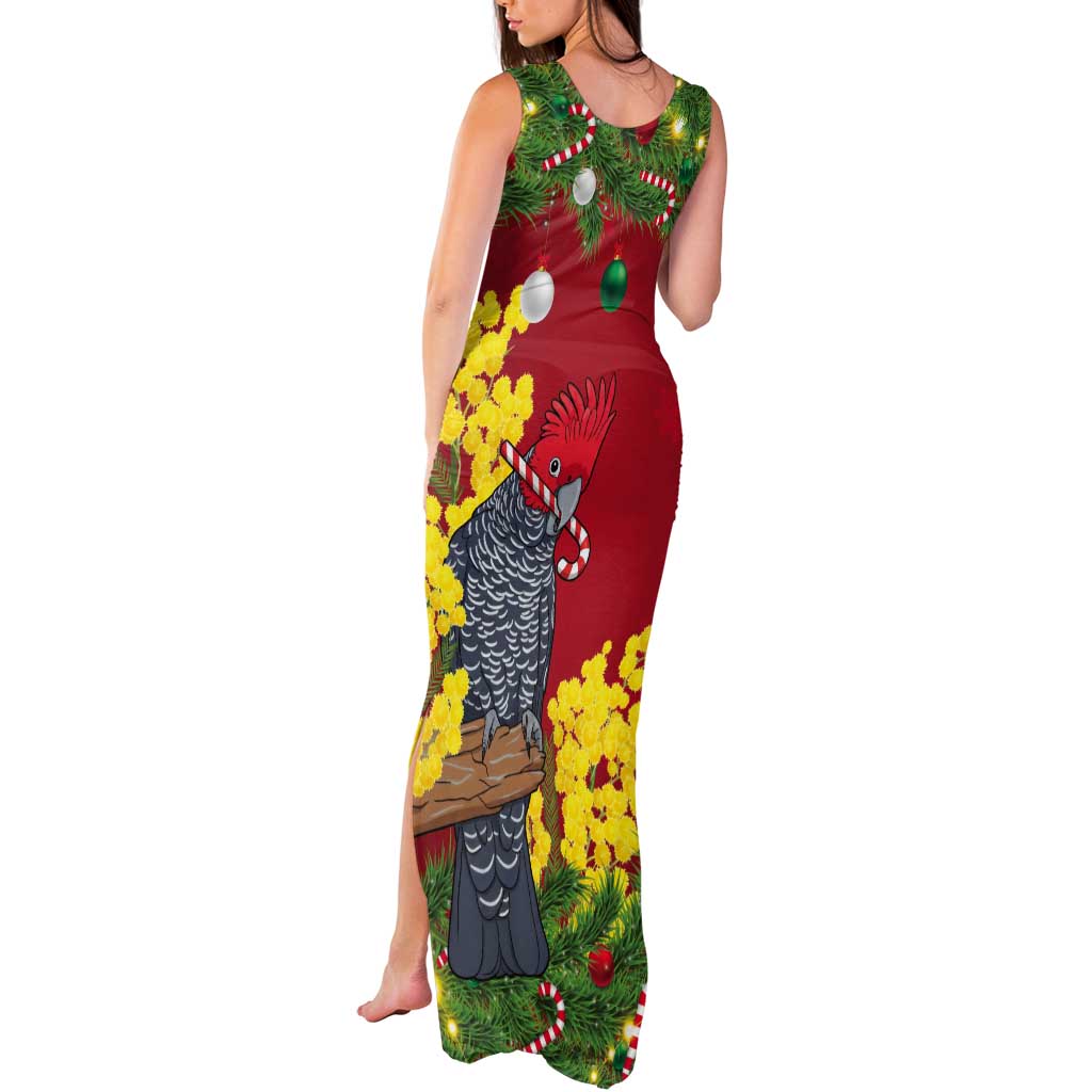Australia Gang-gang Cockatoo Christmas Tank Maxi Dress Callocephalon Fimbriatum Golden Wattle Red - Aussie Hoodie
