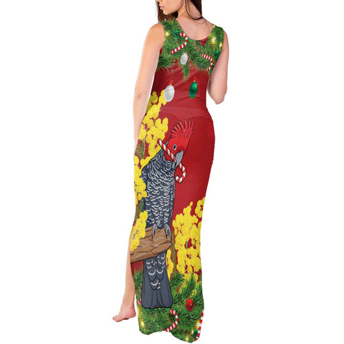 Australia Gang-gang Cockatoo Christmas Tank Maxi Dress Callocephalon Fimbriatum Golden Wattle Red - Aussie Hoodie