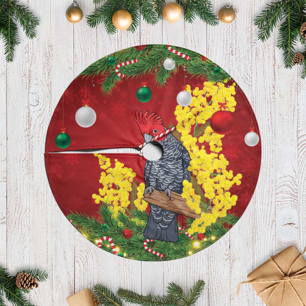 Australia Gang-gang Cockatoo Christmas Tree Skirt Callocephalon Fimbriatum Golden Wattle Red - Aussie Hoodie
