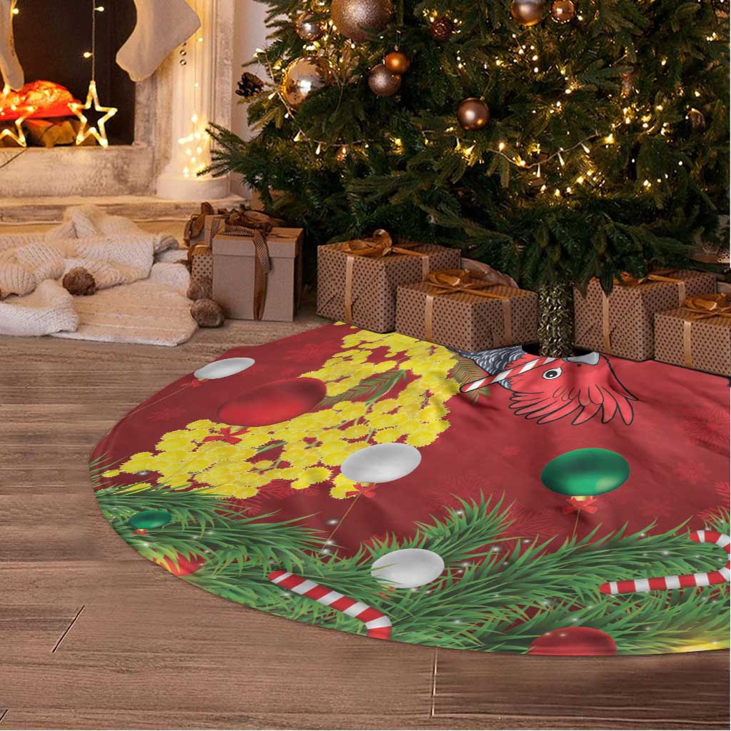 Australia Gang-gang Cockatoo Christmas Tree Skirt Callocephalon Fimbriatum Golden Wattle Red - Aussie Hoodie