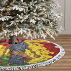 Australia Gang-gang Cockatoo Christmas Tree Skirt Callocephalon Fimbriatum Golden Wattle Red - Aussie Hoodie