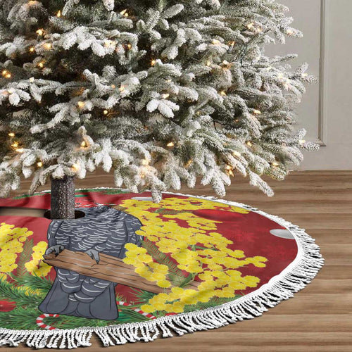 Australia Gang-gang Cockatoo Christmas Tree Skirt Callocephalon Fimbriatum Golden Wattle Red - Aussie Hoodie