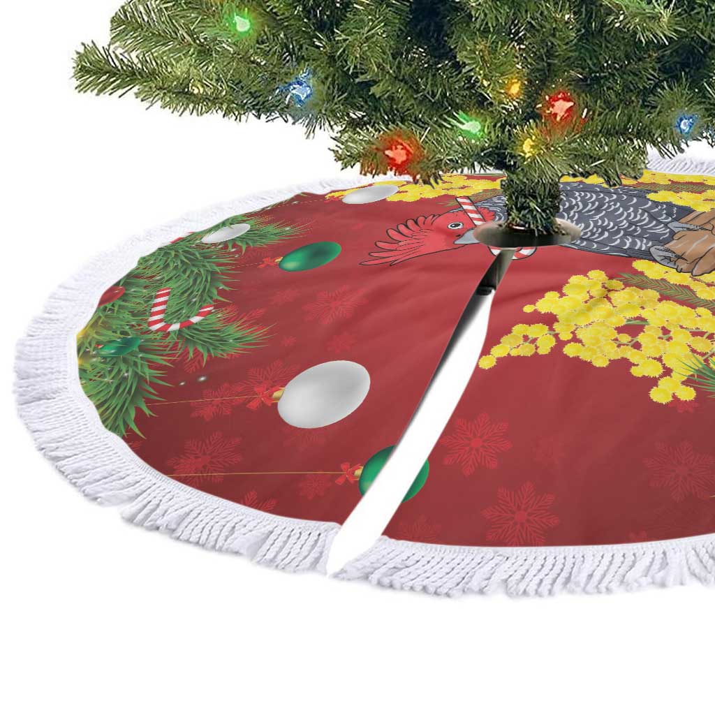 Australia Gang-gang Cockatoo Christmas Tree Skirt Callocephalon Fimbriatum Golden Wattle Red - Aussie Hoodie