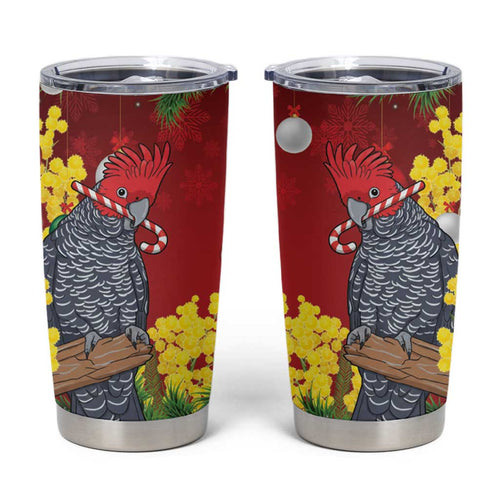 Australia Gang-gang Cockatoo Christmas Tumbler Cup Callocephalon Fimbriatum Golden Wattle Red - Aussie Hoodie