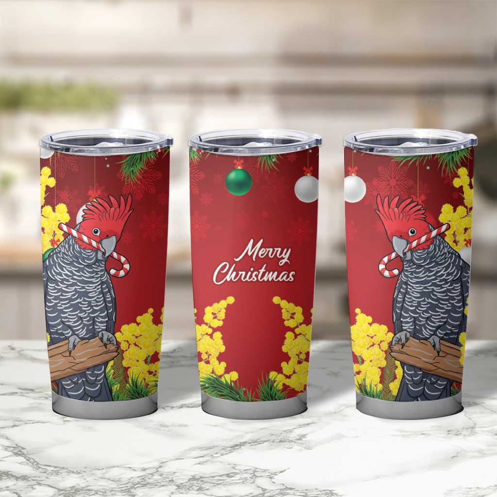 Australia Gang-gang Cockatoo Christmas Tumbler Cup Callocephalon Fimbriatum Golden Wattle Red - Aussie Hoodie