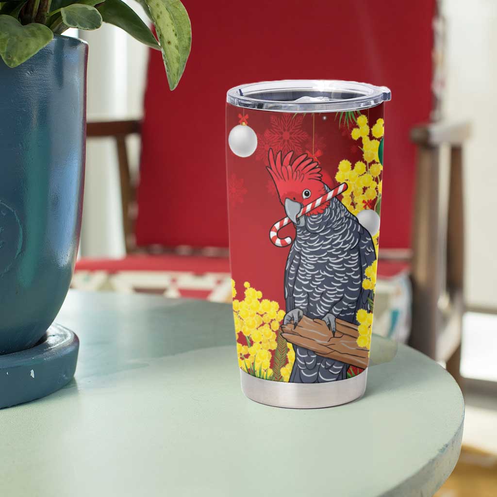 Australia Gang-gang Cockatoo Christmas Tumbler Cup Callocephalon Fimbriatum Golden Wattle Red - Aussie Hoodie