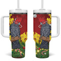 Australia Gang-gang Cockatoo Christmas Tumbler With Handle Callocephalon Fimbriatum Golden Wattle Red - Aussie Hoodie