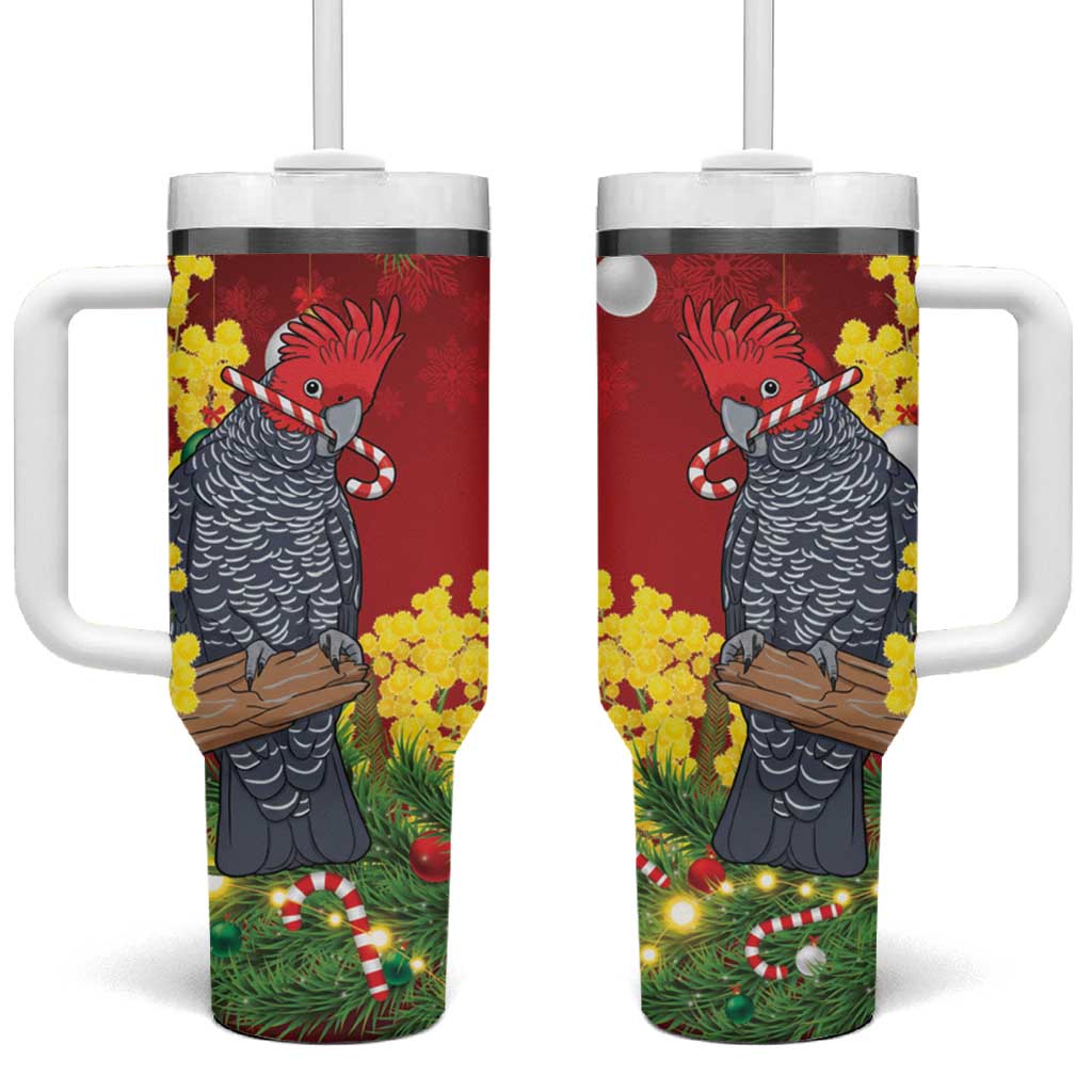 Australia Gang-gang Cockatoo Christmas Tumbler With Handle Callocephalon Fimbriatum Golden Wattle Red - Aussie Hoodie