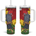 Australia Gang-gang Cockatoo Christmas Tumbler With Handle Callocephalon Fimbriatum Golden Wattle Red - Aussie Hoodie
