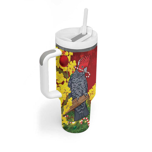 Australia Gang-gang Cockatoo Christmas Tumbler With Handle Callocephalon Fimbriatum Golden Wattle Red - Aussie Hoodie