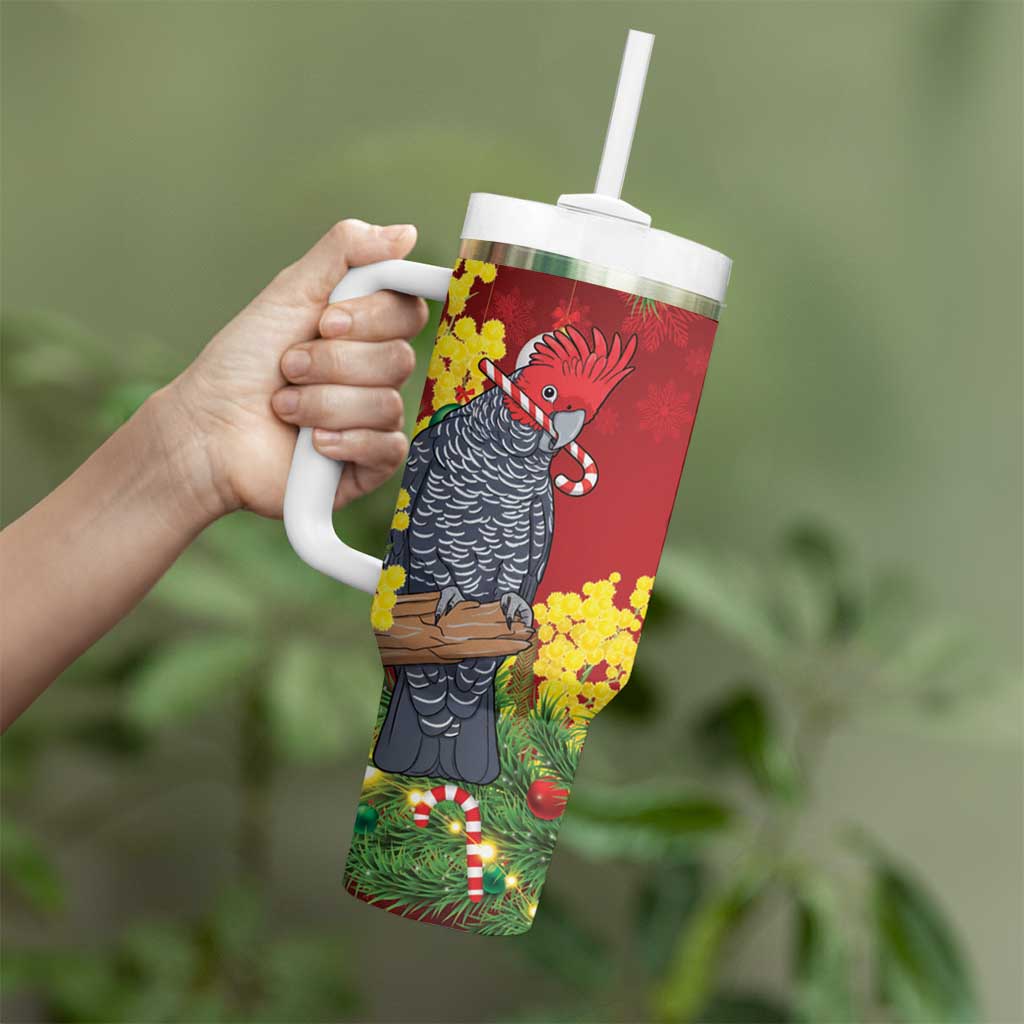 Australia Gang-gang Cockatoo Christmas Tumbler With Handle Callocephalon Fimbriatum Golden Wattle Red - Aussie Hoodie