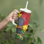 Australia Gang-gang Cockatoo Christmas Tumbler With Handle Callocephalon Fimbriatum Golden Wattle Red - Aussie Hoodie