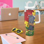 Australia Gang-gang Cockatoo Christmas Tumbler With Handle Callocephalon Fimbriatum Golden Wattle Red - Aussie Hoodie