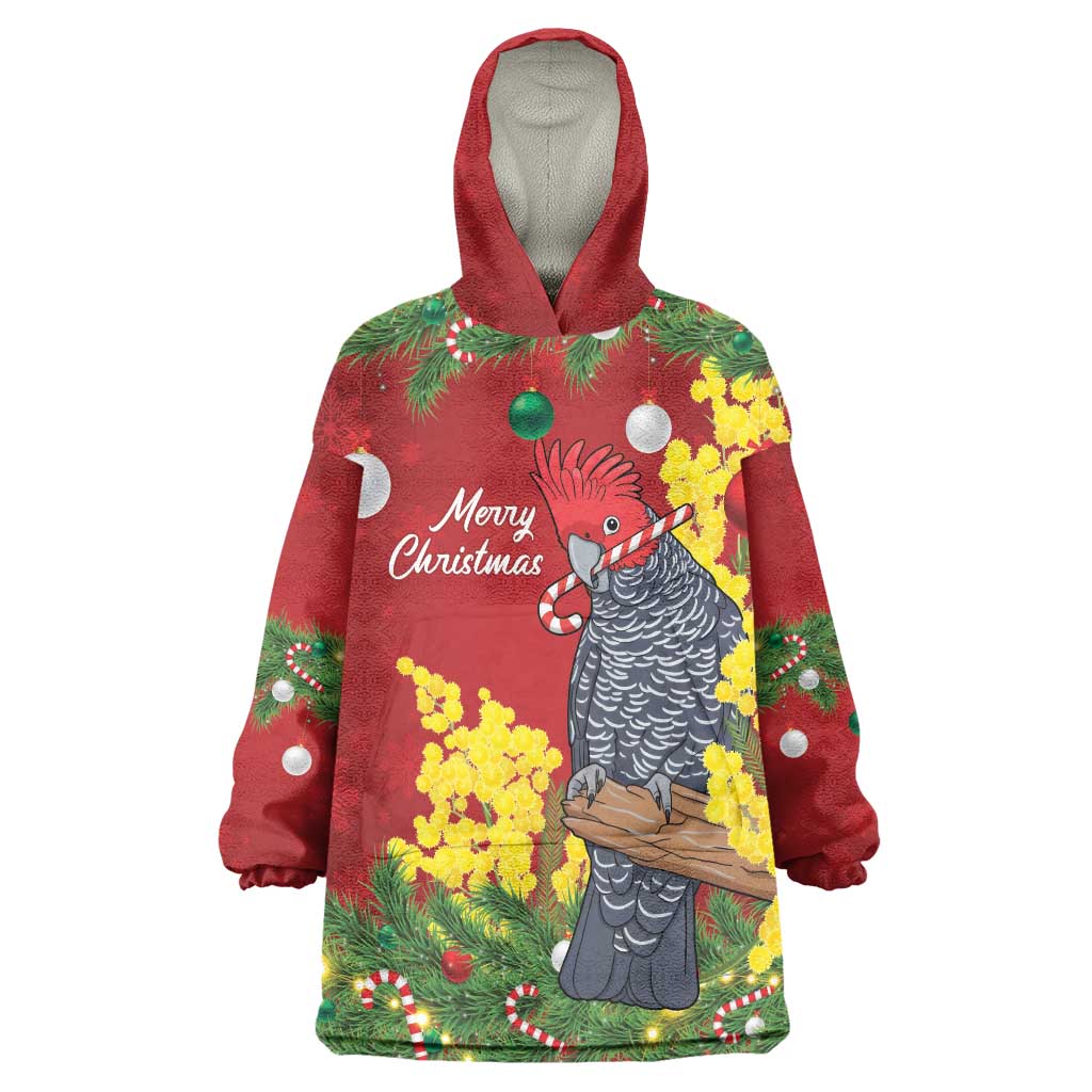 Australia Gang-gang Cockatoo Christmas Wearable Blanket Hoodie Callocephalon Fimbriatum Golden Wattle Red - Aussie Hoodie