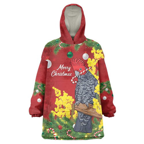 Australia Gang-gang Cockatoo Christmas Wearable Blanket Hoodie Callocephalon Fimbriatum Golden Wattle Red - Aussie Hoodie