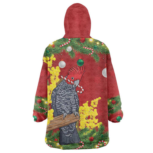 Australia Gang-gang Cockatoo Christmas Wearable Blanket Hoodie Callocephalon Fimbriatum Golden Wattle Red - Aussie Hoodie