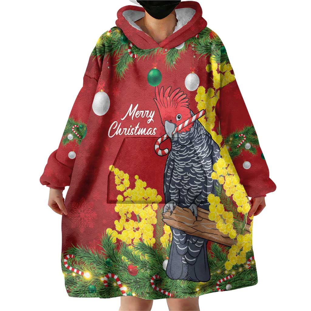 Australia Gang-gang Cockatoo Christmas Wearable Blanket Hoodie Callocephalon Fimbriatum Golden Wattle Red - Aussie Hoodie