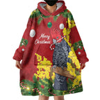 Australia Gang-gang Cockatoo Christmas Wearable Blanket Hoodie Callocephalon Fimbriatum Golden Wattle Red - Aussie Hoodie