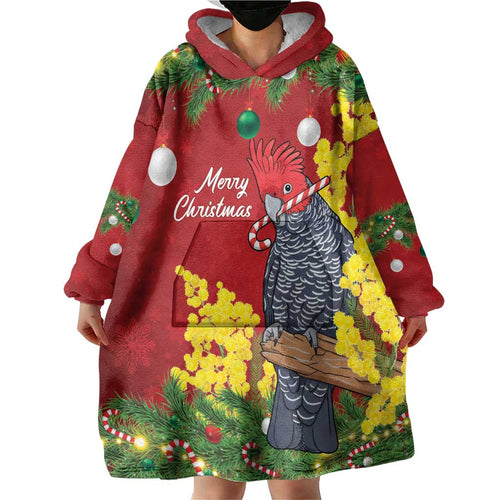 Australia Gang-gang Cockatoo Christmas Wearable Blanket Hoodie Callocephalon Fimbriatum Golden Wattle Red - Aussie Hoodie