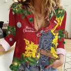 Australia Gang-gang Cockatoo Christmas Women Casual Shirt Callocephalon Fimbriatum Golden Wattle Red - Aussie Hoodie