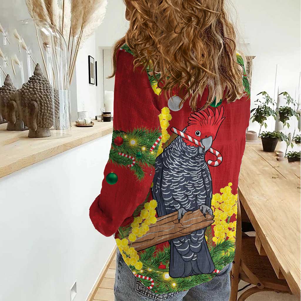 Australia Gang-gang Cockatoo Christmas Women Casual Shirt Callocephalon Fimbriatum Golden Wattle Red - Aussie Hoodie