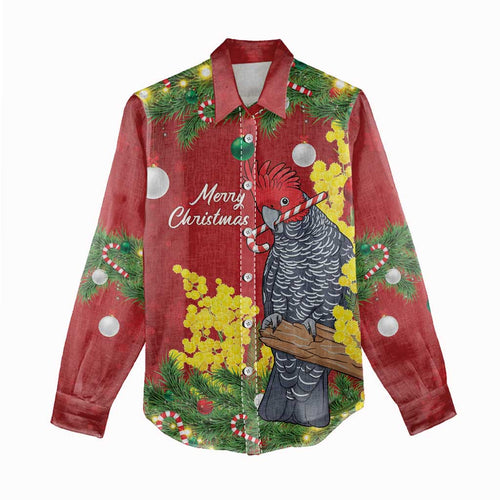 Australia Gang-gang Cockatoo Christmas Women Casual Shirt Callocephalon Fimbriatum Golden Wattle Red - Aussie Hoodie