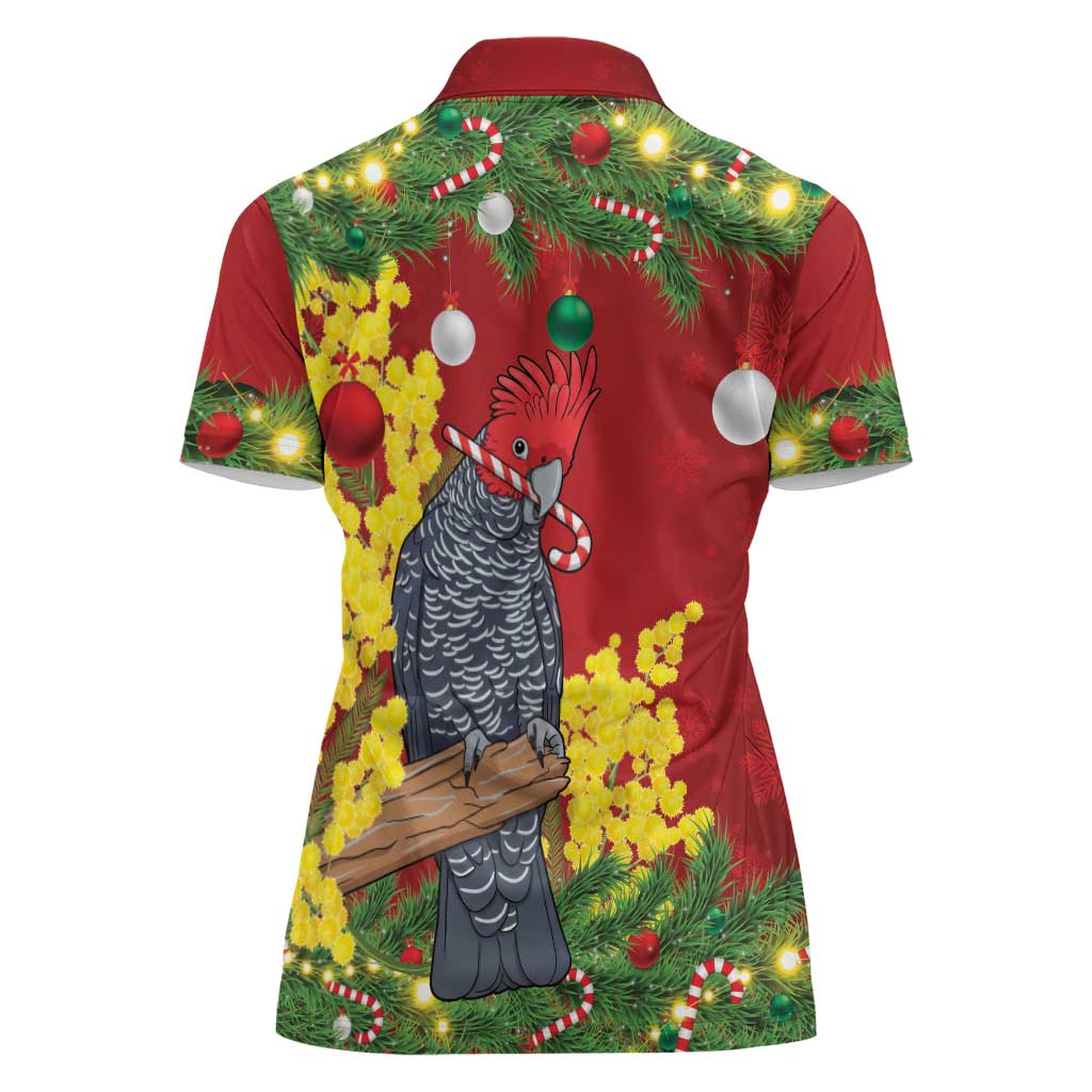 Australia Gang-gang Cockatoo Christmas Women Polo Shirt Callocephalon Fimbriatum Golden Wattle Red - Aussie Hoodie