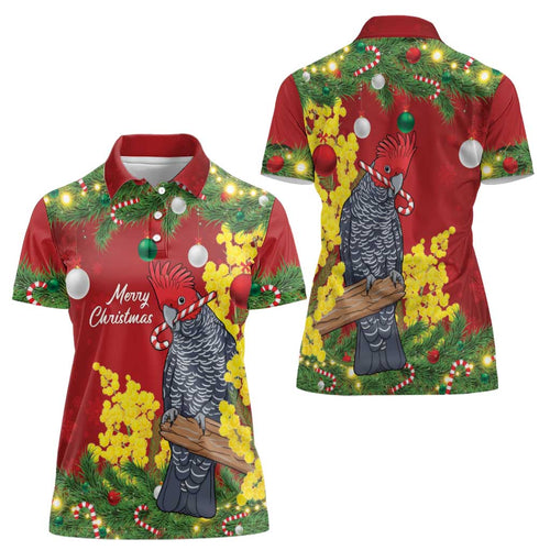 Australia Gang-gang Cockatoo Christmas Women Polo Shirt Callocephalon Fimbriatum Golden Wattle Red - Aussie Hoodie