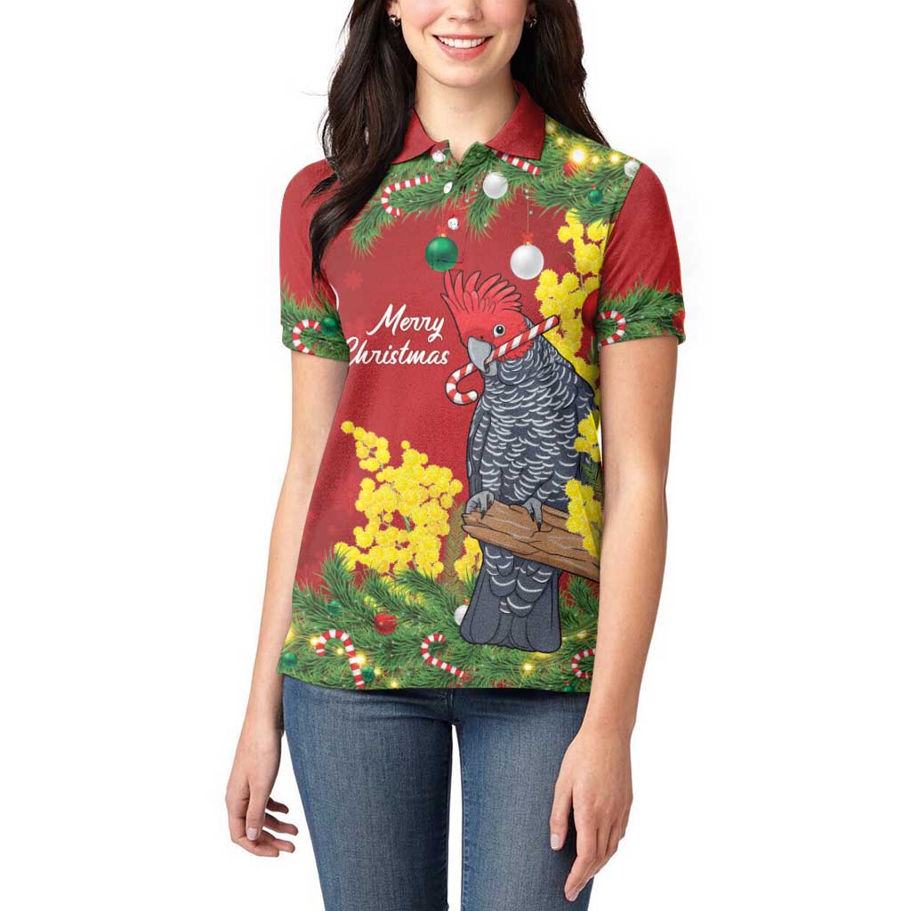 Australia Gang-gang Cockatoo Christmas Women Polo Shirt Callocephalon Fimbriatum Golden Wattle Red - Aussie Hoodie