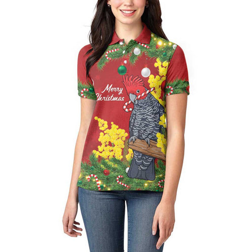 Australia Gang-gang Cockatoo Christmas Women Polo Shirt Callocephalon Fimbriatum Golden Wattle Red - Aussie Hoodie