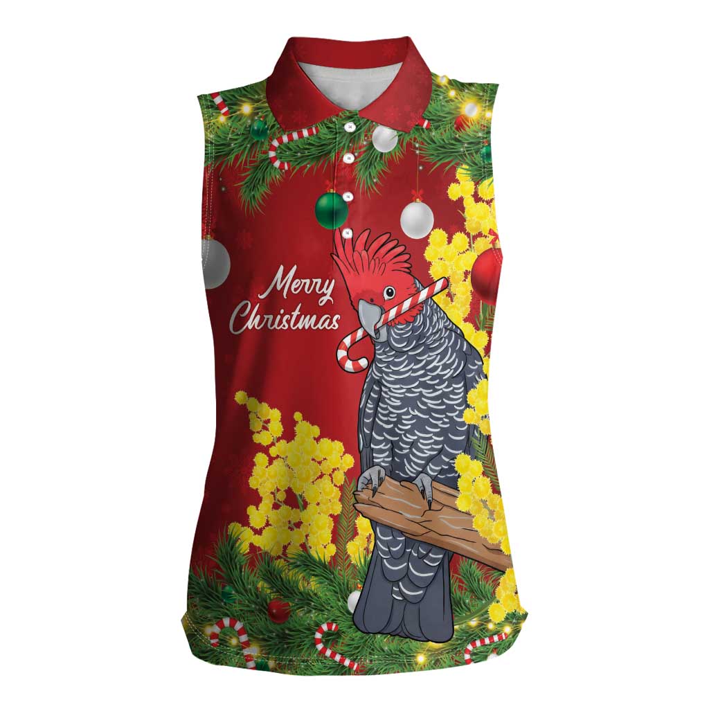 Australia Gang-gang Cockatoo Christmas Women Sleeveless Polo Shirt Callocephalon Fimbriatum Golden Wattle Red - Aussie Hoodie