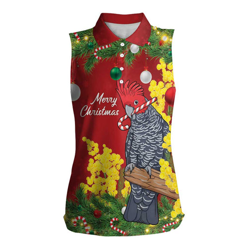Australia Gang-gang Cockatoo Christmas Women Sleeveless Polo Shirt Callocephalon Fimbriatum Golden Wattle Red - Aussie Hoodie