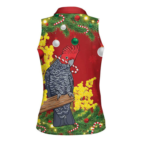 Australia Gang-gang Cockatoo Christmas Women Sleeveless Polo Shirt Callocephalon Fimbriatum Golden Wattle Red - Aussie Hoodie