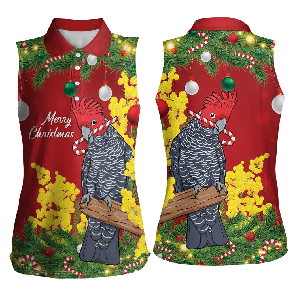 Australia Gang-gang Cockatoo Christmas Women Sleeveless Polo Shirt Callocephalon Fimbriatum Golden Wattle Red - Aussie Hoodie