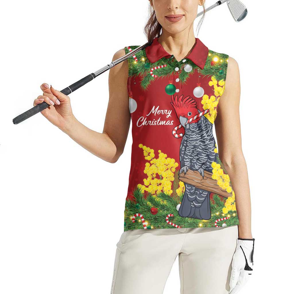 Australia Gang-gang Cockatoo Christmas Women Sleeveless Polo Shirt Callocephalon Fimbriatum Golden Wattle Red - Aussie Hoodie