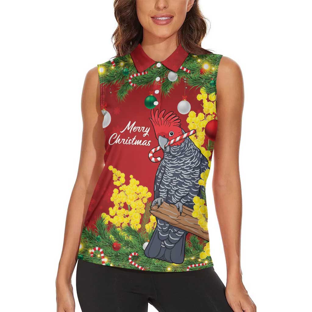 Australia Gang-gang Cockatoo Christmas Women Sleeveless Polo Shirt Callocephalon Fimbriatum Golden Wattle Red - Aussie Hoodie