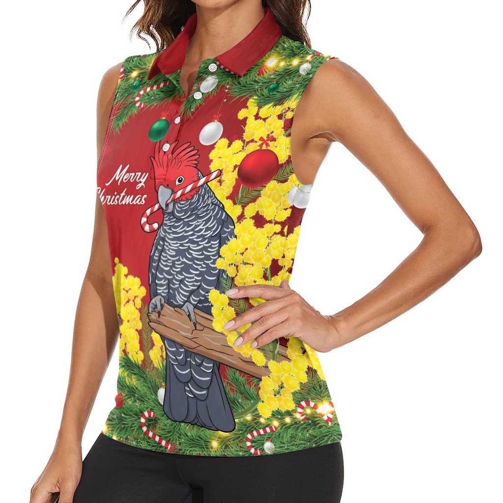 Australia Gang-gang Cockatoo Christmas Women Sleeveless Polo Shirt Callocephalon Fimbriatum Golden Wattle Red - Aussie Hoodie