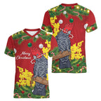 Australia Gang-gang Cockatoo Christmas Women V-Neck T-Shirt Callocephalon Fimbriatum Golden Wattle Red - Aussie Hoodie