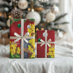 Australia Gang-gang Cockatoo Christmas Wrapping Paper Callocephalon Fimbriatum Golden Wattle Red - Aussie Hoodie