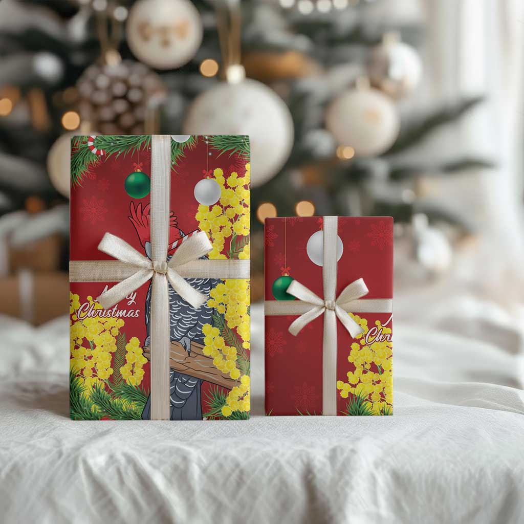 Australia Gang-gang Cockatoo Christmas Wrapping Paper Callocephalon Fimbriatum Golden Wattle Red - Aussie Hoodie