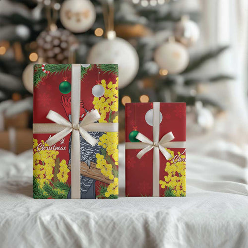 Australia Gang-gang Cockatoo Christmas Wrapping Paper Callocephalon Fimbriatum Golden Wattle Red - Aussie Hoodie