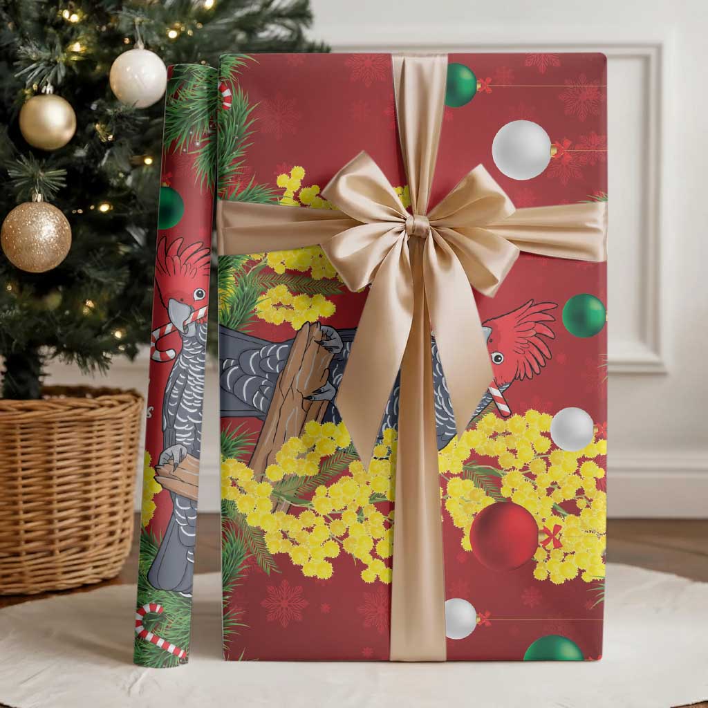 Australia Gang-gang Cockatoo Christmas Wrapping Paper Callocephalon Fimbriatum Golden Wattle Red - Aussie Hoodie