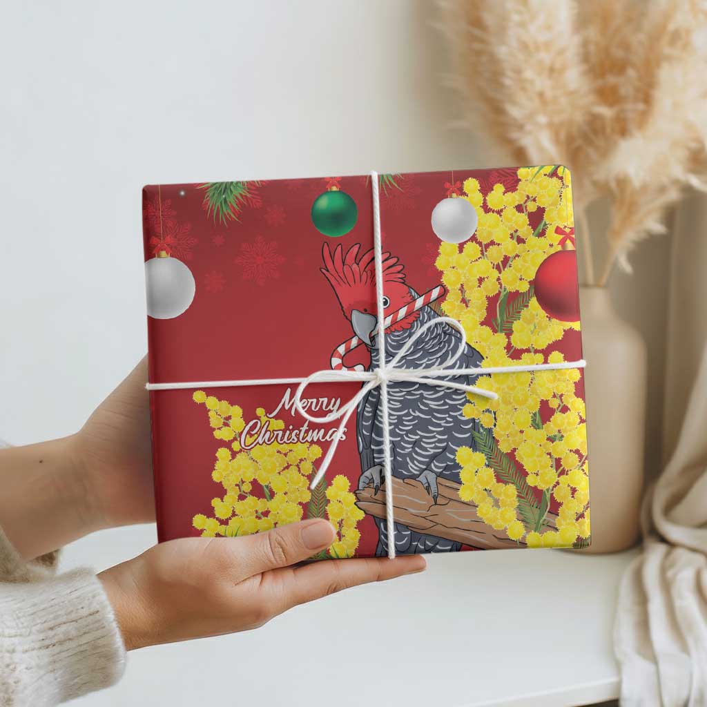 Australia Gang-gang Cockatoo Christmas Wrapping Paper Callocephalon Fimbriatum Golden Wattle Red - Aussie Hoodie