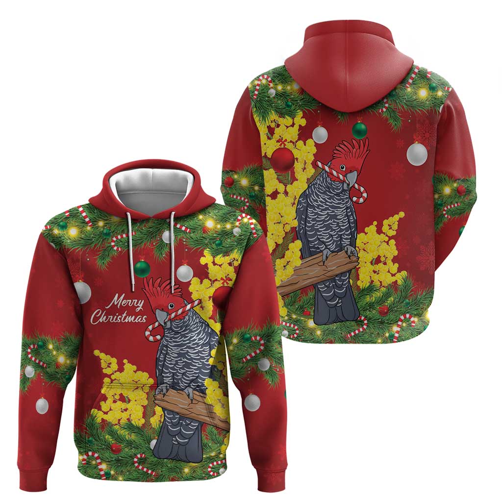 Australia Gang-gang Cockatoo Christmas Zip Hoodie Callocephalon Fimbriatum Golden Wattle Red - Aussie Hoodie