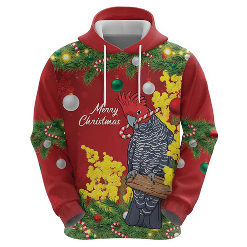 Australia Gang-gang Cockatoo Christmas Zip Hoodie Callocephalon Fimbriatum Golden Wattle Red - Aussie Hoodie