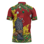 Australia Gang-gang Cockatoo Christmas Zipper Polo Shirt Callocephalon Fimbriatum Golden Wattle Red - Aussie Hoodie