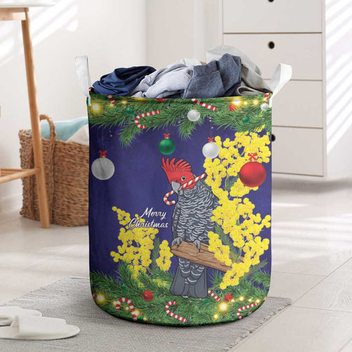 Australia Gang-gang Cockatoo Christmas Laundry Basket Callocephalon Fimbriatum Golden Wattle Blue - Aussie Hoodie